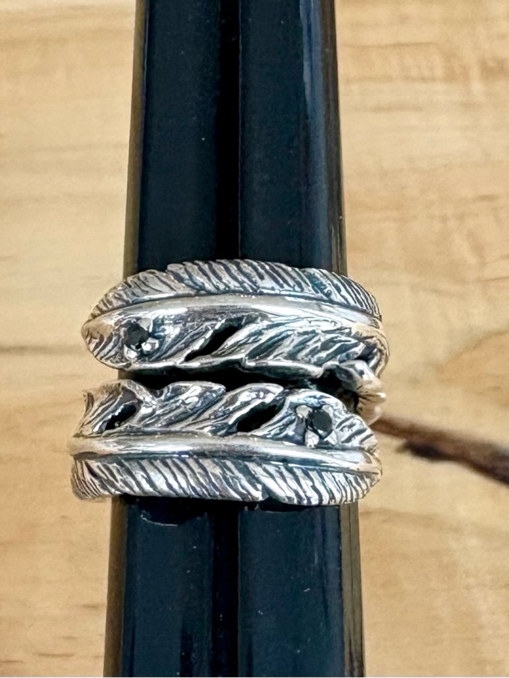 Solid Sterling Silver Feather Wrap Ring With Small Gemstones  Handmade Size 8